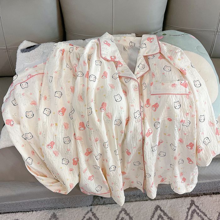 Al por mayor transfronterizo primavera y otoño nuevo pijama de mujer nubes de algodón con solapa cardigan de manga larga pantalones dulces set de ropa para el hogar