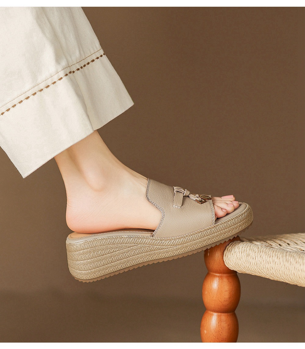Dép sandal nữ xỏ ngón đế bệt da dê đế dày mùa hè — màu trắng ngà chi tiết 21