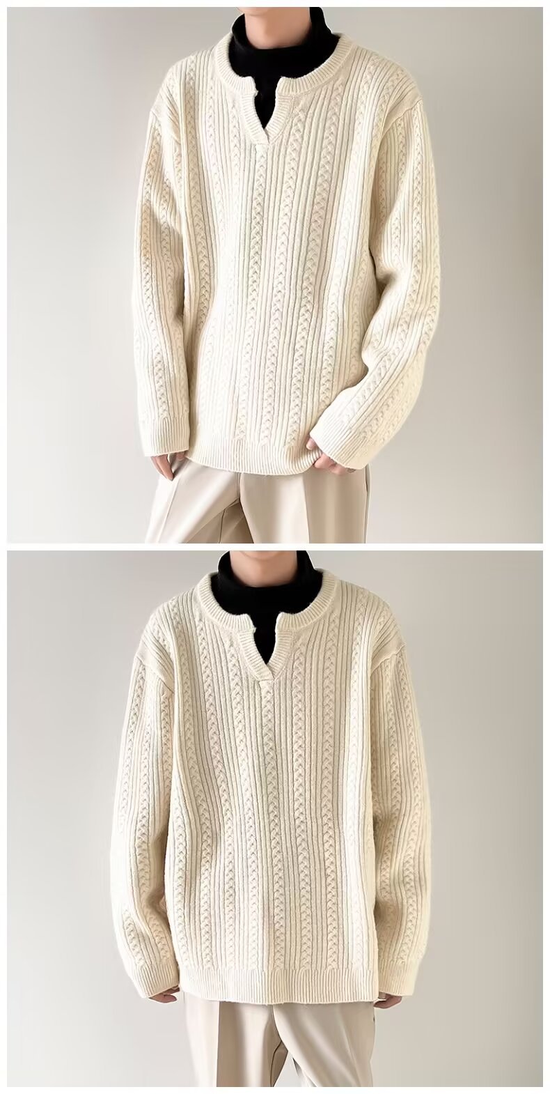 Pull en tricot à col en v pour homme en mélange coton hiver_voghion.com