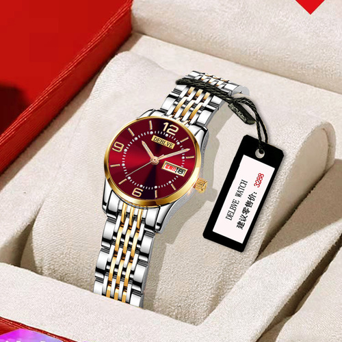 Swiss brand Chinese and English watch foreign trade gifts ladies calendar watch fashionable alloy steel band waterproof luminous