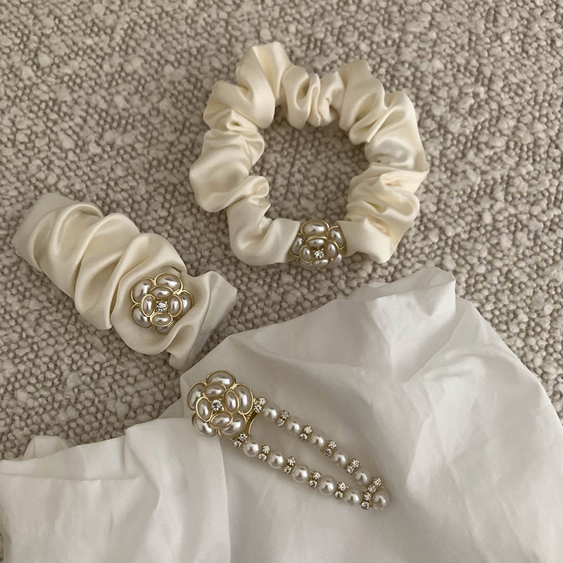 Anneau de cheveux en satin de perles, accessoires pour cheveux, corde à cheveux, épingle à cheveux de Corée du Sud, clip latéral, coiffure simple pour cheveux courts, bande en caoutchouc_voghion.com