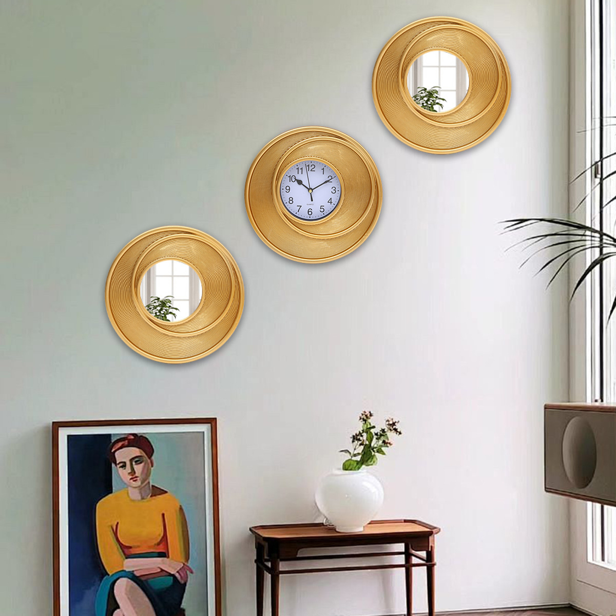 Cross-border new decorative clock retro wall clock antique wall clock living room decorative European style wall clock decorative mirror wholesale