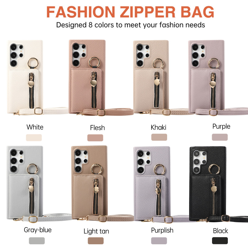 Suitable for Samsung A55 Crossbody Card Leather Case A35 Ring Buckle A15 Zipper Card Holder A25 Bracket Mobile Phone Case S24U