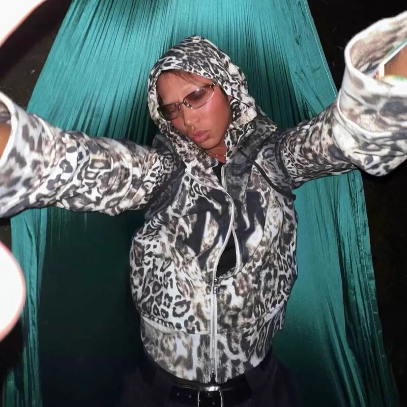Mowalola Ksubi Leopard Print Casual Zip-Up Hoodie, Unisex, American Style, Instagram-Style American Fashion