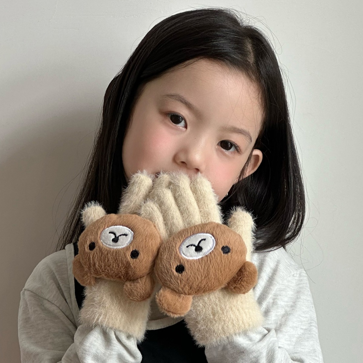 Guantes para niños de invierno niñas de peluche niños, niños y niñas, guantes de cinco dedos para estudiantes de escritura caliente a prueba de frío dibujos animados pueden