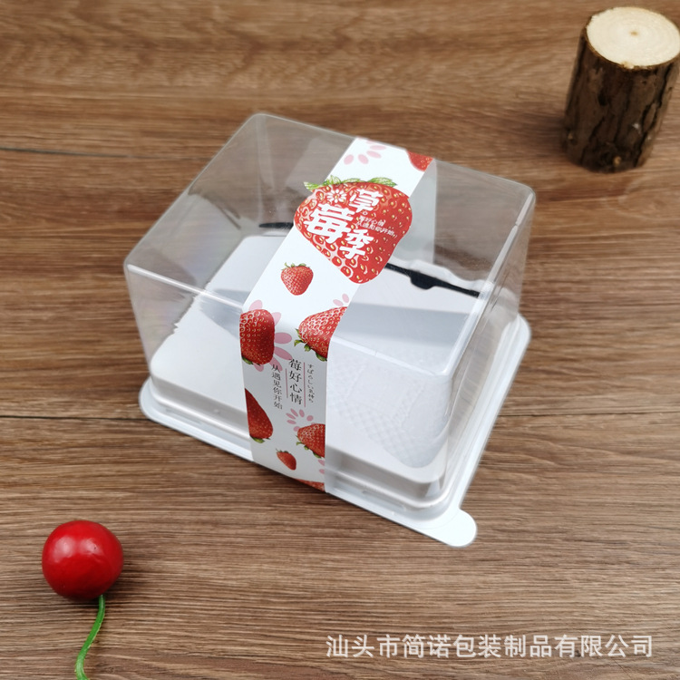 Triángulo grueso corte de fresa Mango mousse caja de pastel caja de embalaje de mil capas con tenedor tapa antiniebla transparente