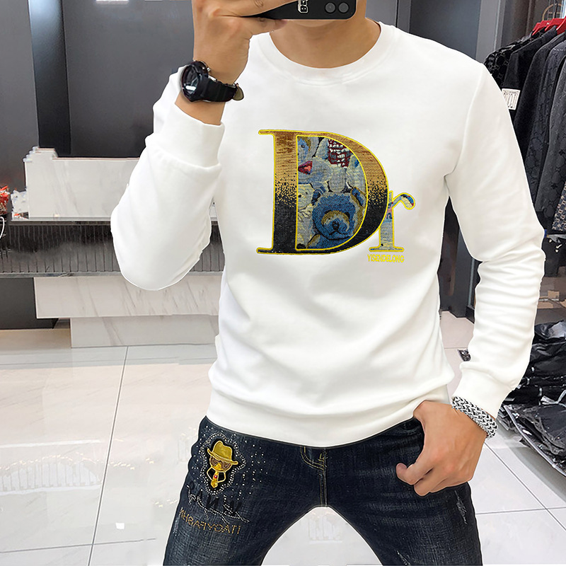 Felpa con cappuccio di lusso leggera di alta qualità con ricamo a forma di orsetto in tessuto con paillettes, maglietta da uomo di base di moda europea_voghion.com