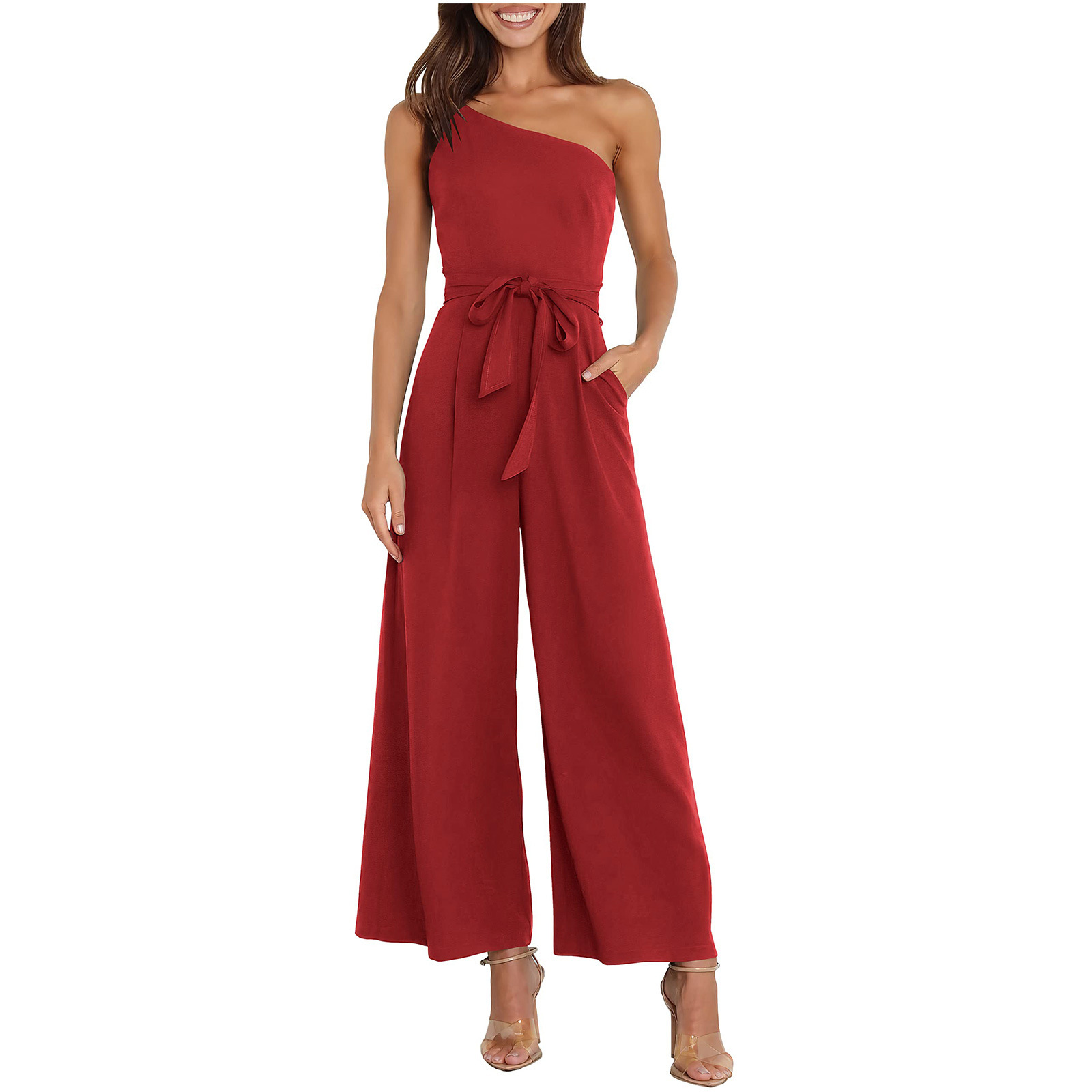 2024 Europa y América Transfronterizo Amazon Primavera y verano Temperamento Commuter Color sólido Pantalones directos Sin tirantes Mono Mujer
