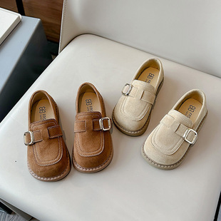 Girls' Leather Shoes 2025 Spring and Autumn New Baby's Slip-on Peas Shoes All-match Soft Bottom Boys' Loafers Birkenoff Shoes