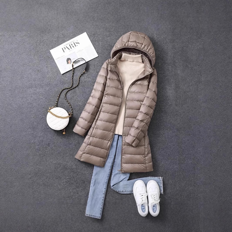 Plus-Size Detachable Hooded Mid-Length Lightweight Autumn and Winter New Fashion down Jacket for Women, Trendy Plus-Size Slimming Coat