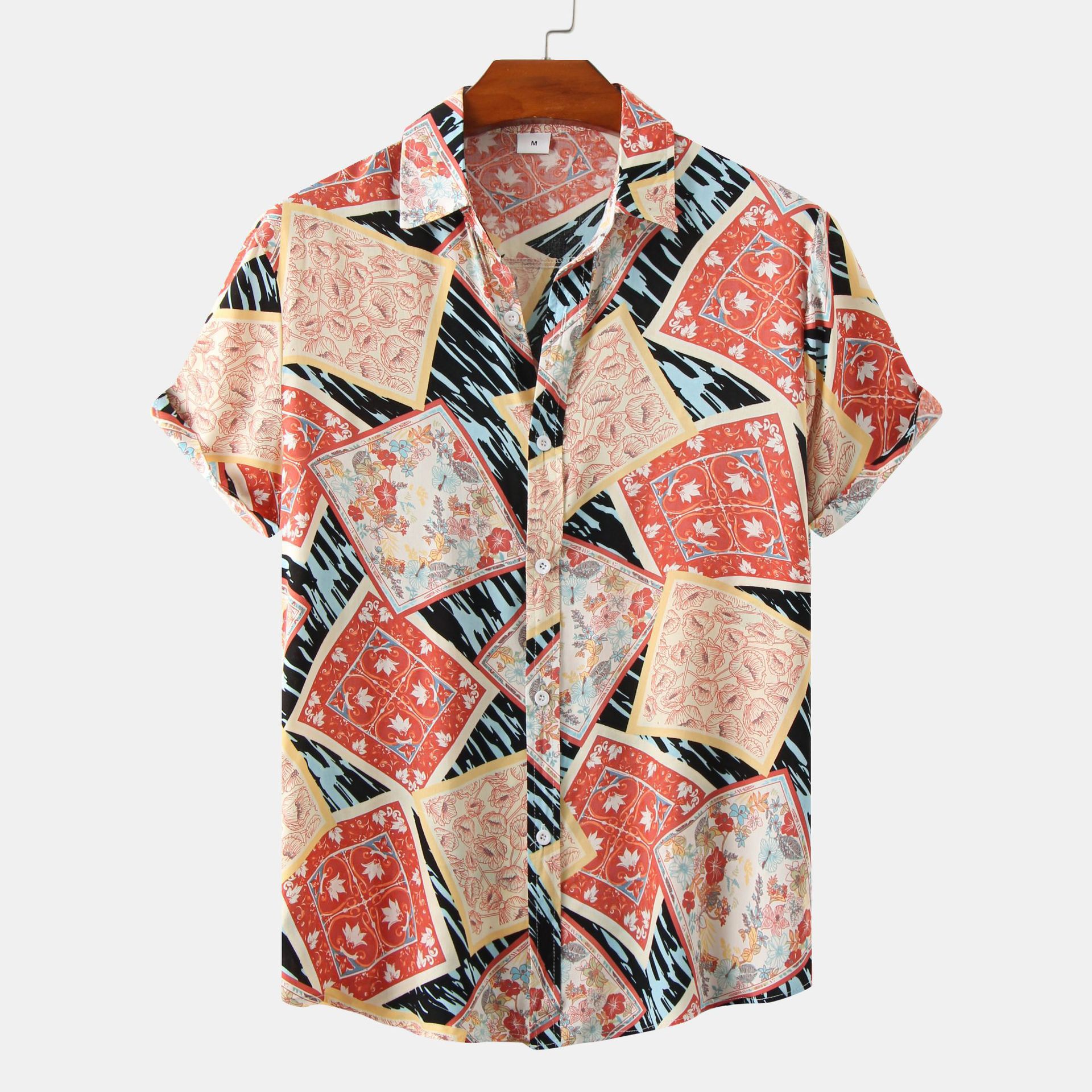 350g Weight Short Sleeve Sleeve Length 4-Way Stretch Fabric, Polyester Fabric Type Regular Top Length Blouse Tops Type Daily Occasion Turndown Neckline Breathable Function Loose Fit Type Ditsy Floral, Leaves Pattern Summer Season Men's Gender Printing Design Hawaiian Style Wholesale Men's Hawaiian Ditsy Floral Leaves Short Sleeve Printing Men's Tops 11