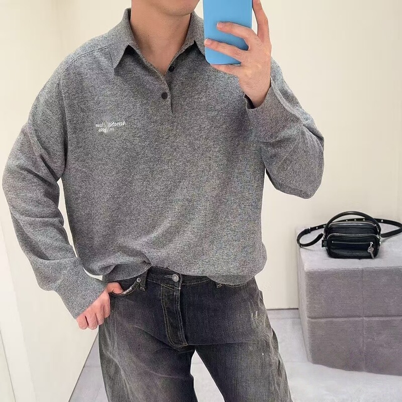 Correct Version Spring and Autumn Cross-Border Ac Long-Sleeve Sweatshirt, Unisex Polo Shirt with Letter Embroidery and Turn-Down Collar Correct Version Spring and Autumn Cross-Border Ac Long-Sleeve Sweatshirt, Unisex Polo Shirt with Letter Embroidery and Turn-Down Collar