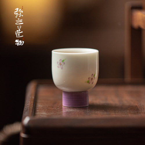 Miyan white porcelain pure hand-painted wisteria flower tea cup imitation Song Dynasty tea cup Japanese style household tea cup Kung Fu tea