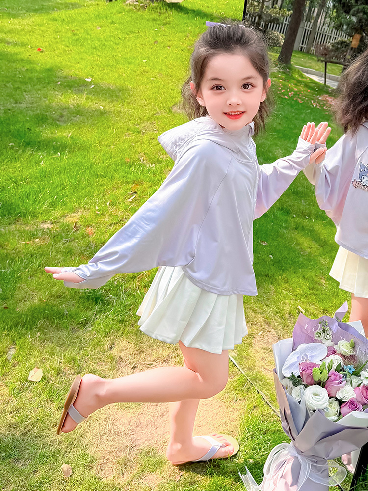 Ropa de protección solar con capucha para niñas verano 2025 nuevo estilo para niños, ropa de protección solar de verano delgada para niñas
