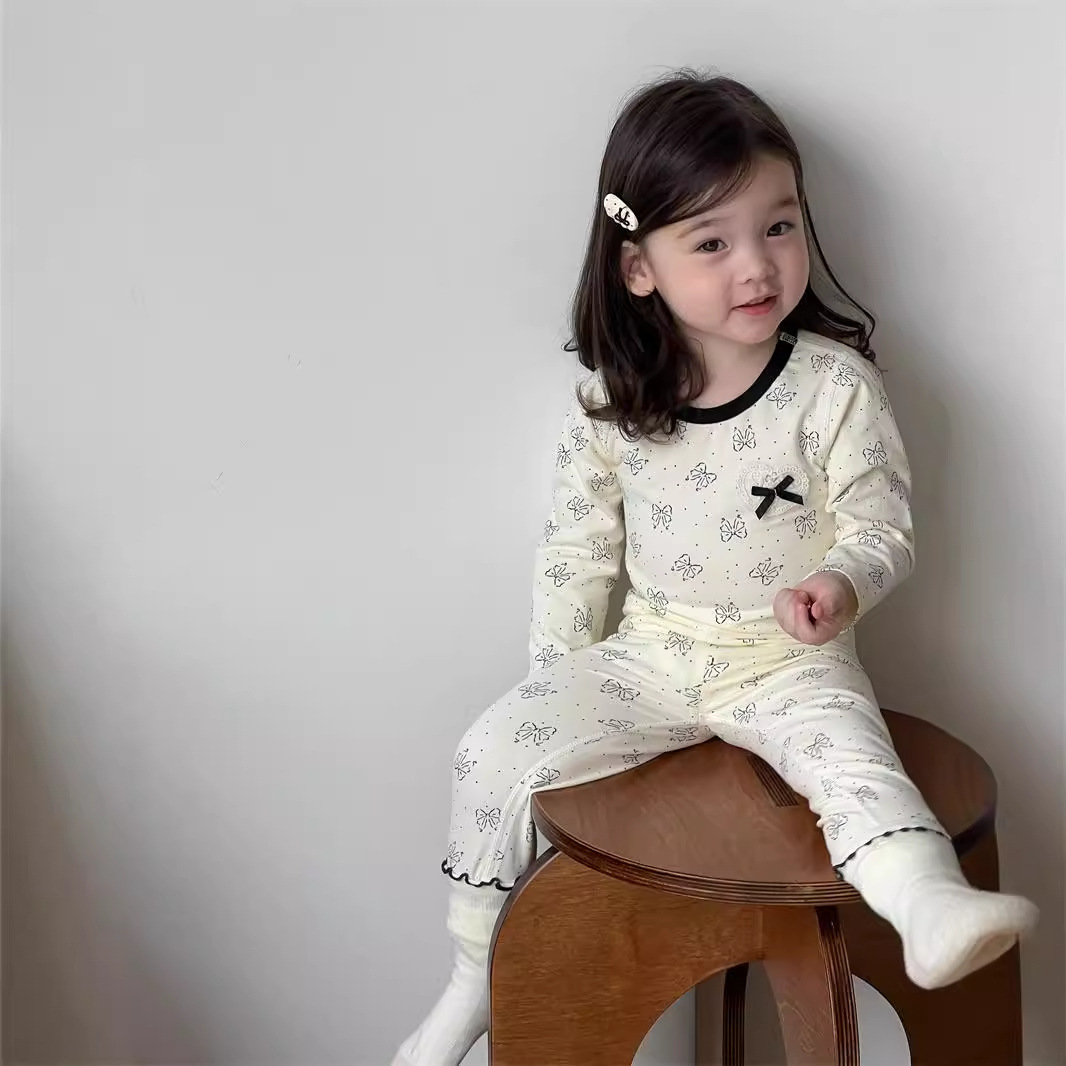 2025 ropa de otoño niñas pijamas bebés ropa infantil coreana ropa infantil ropa de casa bebé dos piezas ropa de otoño