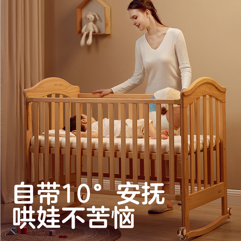 Crib Solid Wood Splicing Bed Multifunctional Cradle Newborn Crib Movable Children's Baby Bed