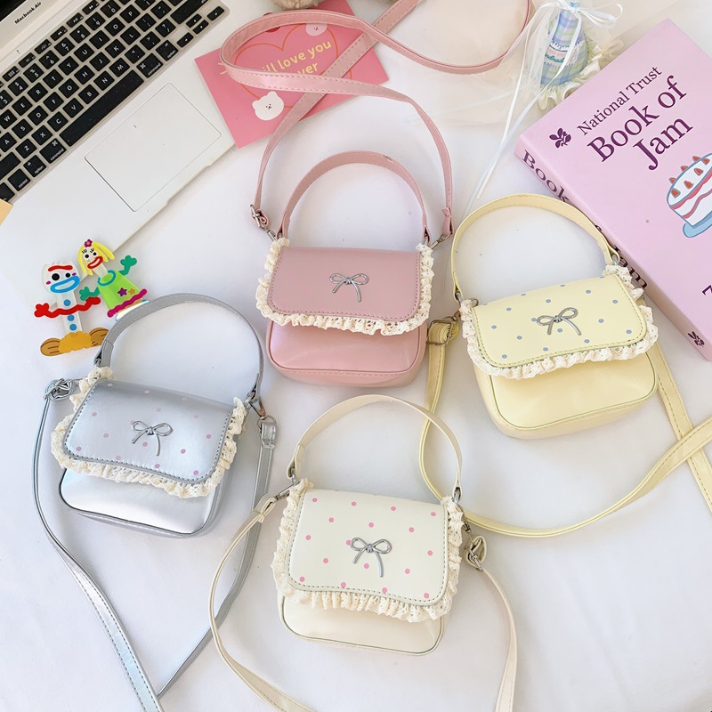 Cross-border 2026 new model children's bag, niche lace-trimmed handbag for girls, trendy and fashionable mini bow shoulder bag