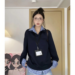 クロスボーダーの大きいサイズの偽の2つの衛衣の女性2025春秋はゆったりしていてやせています。