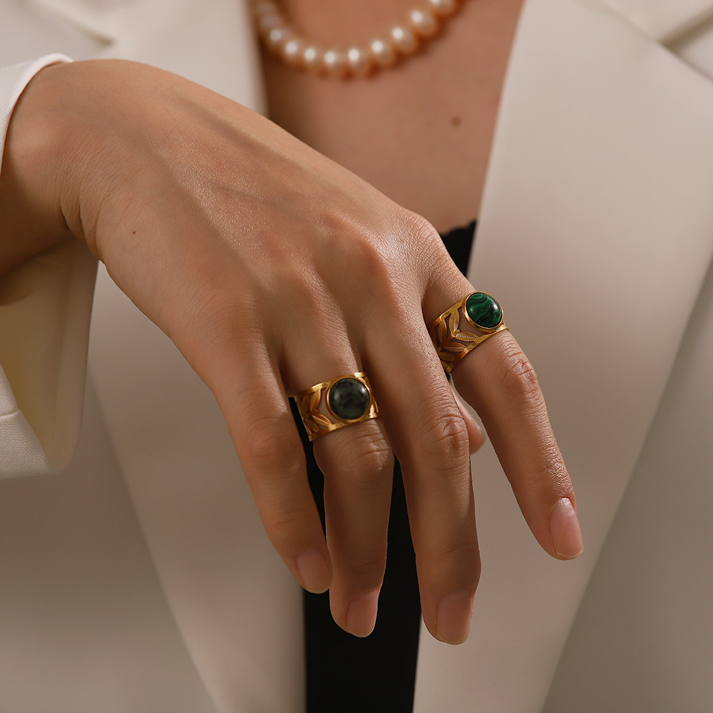 Fashion Geometric Stainless Steel Irregular Artificial Gemstones Rings