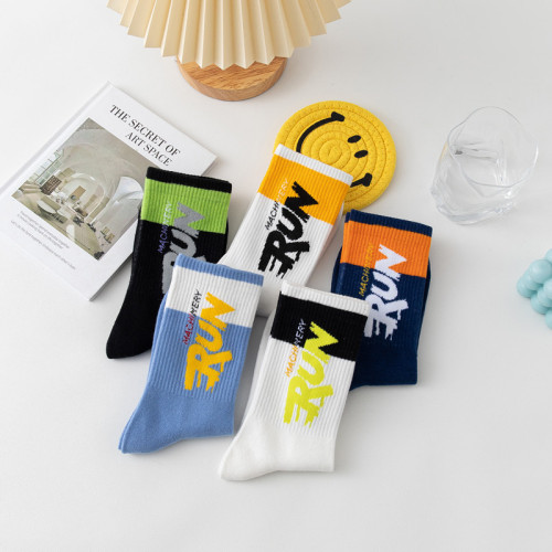 Socks Men's Mid-calf Socks Spring and Autumn Sports Deodorant Youth Basketball Socks Student Long-Tube Hip-Hop Letter Trendy Socks Wholesale