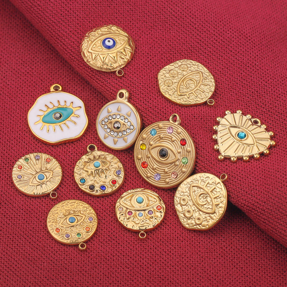 5 PCS/Package Quantity Stainless Steel Material 5 PCS/Package Stainless Steel Zircon PVD Coated Real Gold Plated Devil's Eye Pendant DIY Jewelry Accessories
