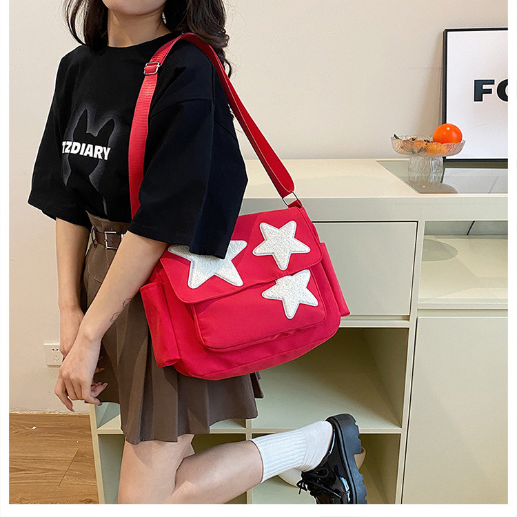 Cross-border wholesale large-capacity five-pointed star canvas single-shoulder bag, cute school style crossbody bag, student commuting bag for classes undefined