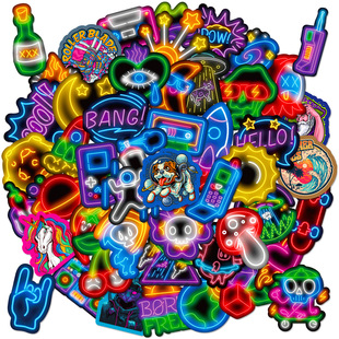50 Rocket Neon Cool Stickers Cross-Border Neon Trendy Brand Stickers Suitcase Water Cup Motorcycle Stickers