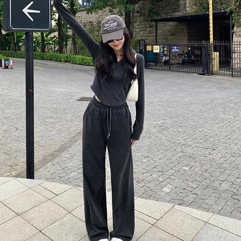 ActiveGo Slimm, completo sportivo da donna, due pezzi, alla moda, casual, autunno inverno, con cappuccio e pantaloni a gamba larga_voghion.com