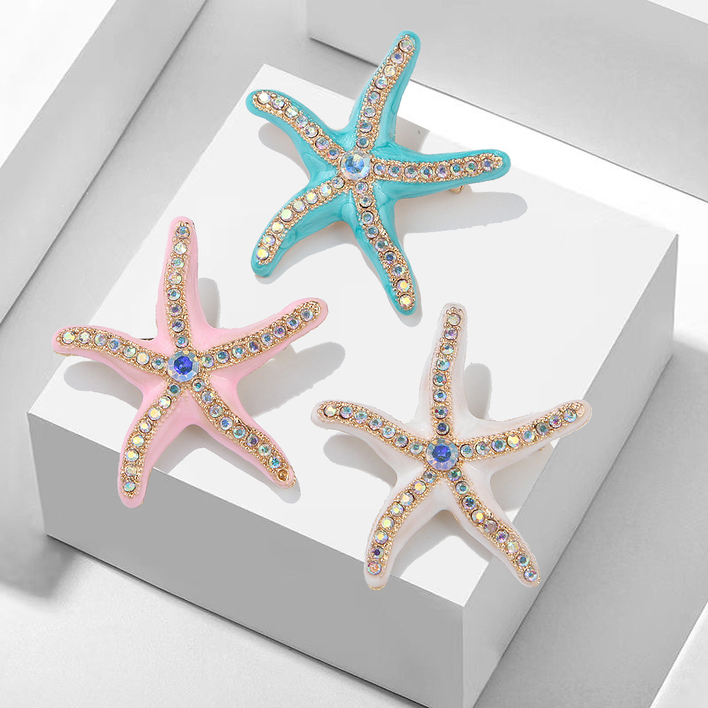 Enamel starfish brooch for women's summer clothing, men's hat decoration pin, metal light luxury accessory, starfish brooch