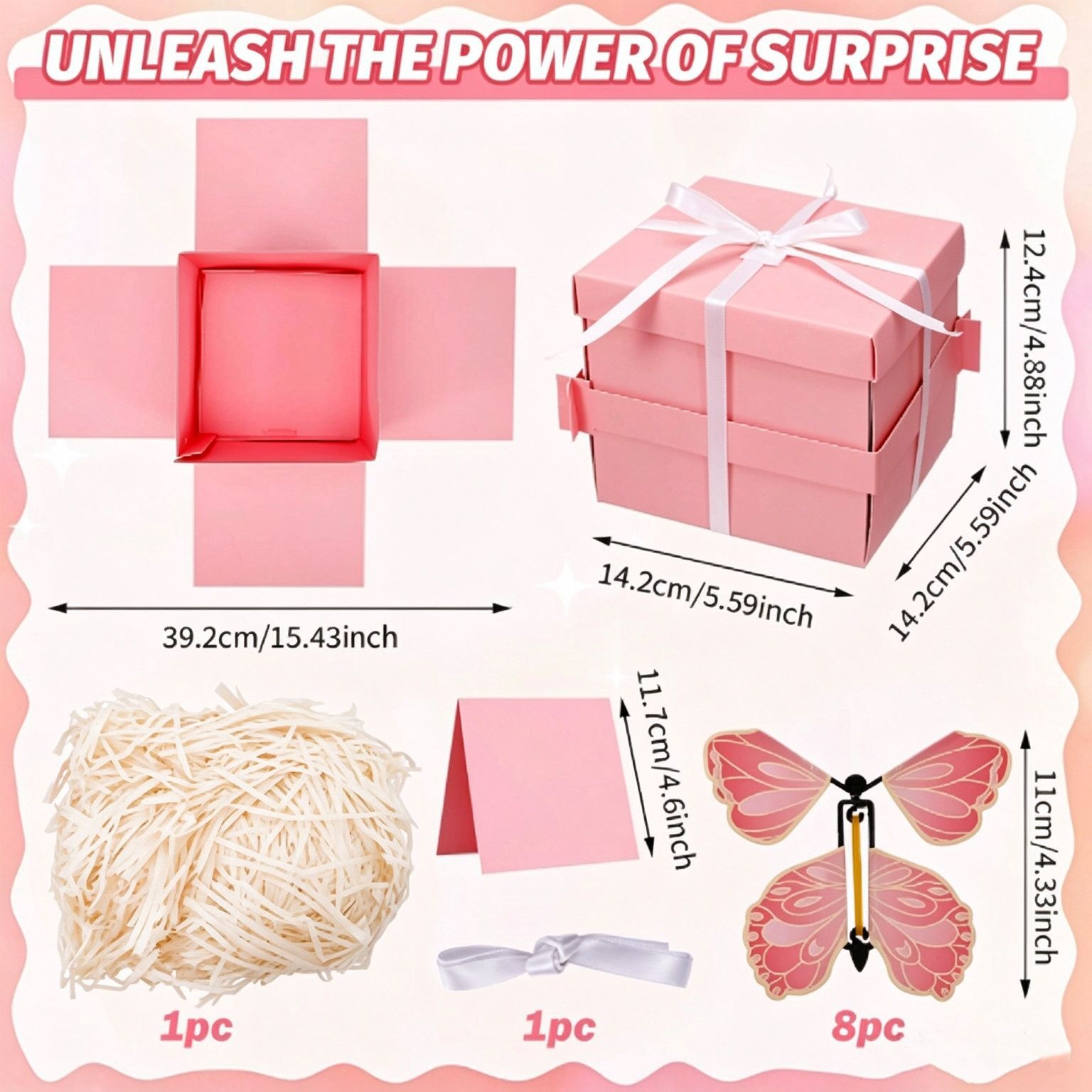Caja de Regalo de Explosión Sorpresa con Mariposas Voladoras de Cartón Blanco, para Cumpleaños y Graduación image 16