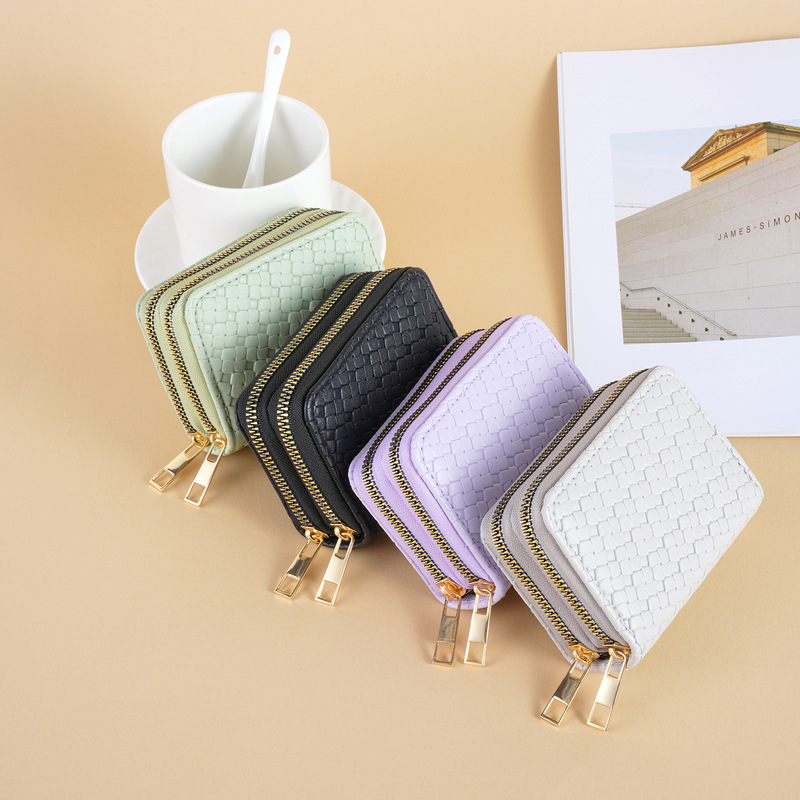 Cross-Border Simple and Compact Double-Layer Zipper Multi-Card Slot Card Holder Women's Fashionable Woven Pattern Coin Purse 2025 New Model Cross-Border Simple and Compact Double-Layer Zipper Multi-Card Slot Card Holder Women's Fashionable Woven Pattern Coin Purse 2025 New Model