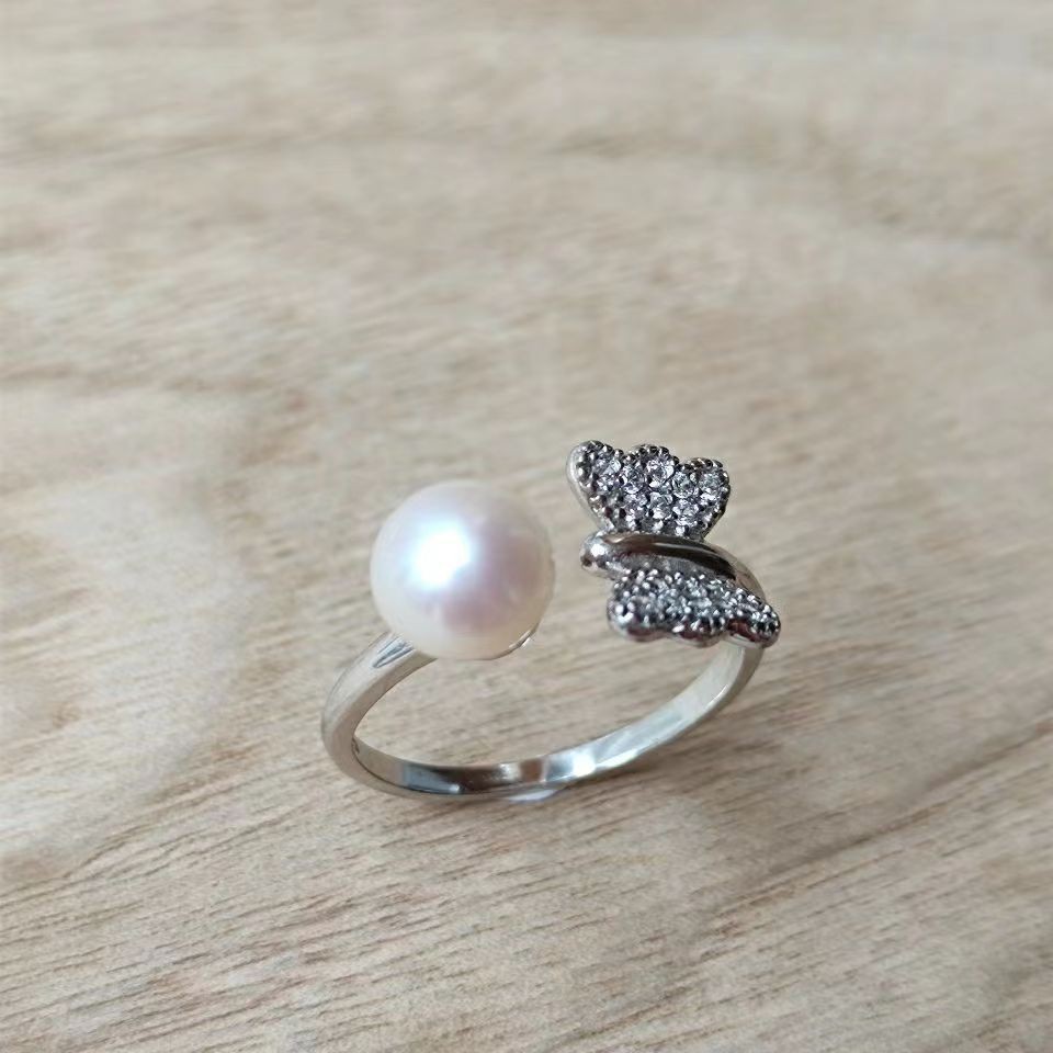 Natuurlijke zoetwaterparel vlinder ring voor dames open_voghion.com