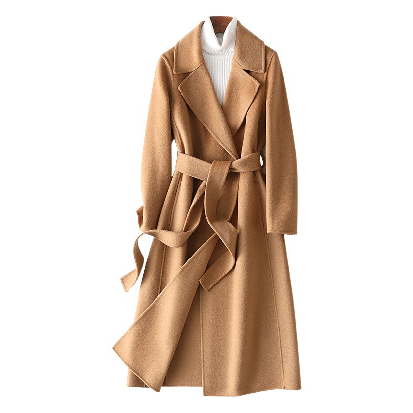 Abrigo de Cachemira de Doble Cara Largo de Lana Slim Fit para Otoño e Invierno