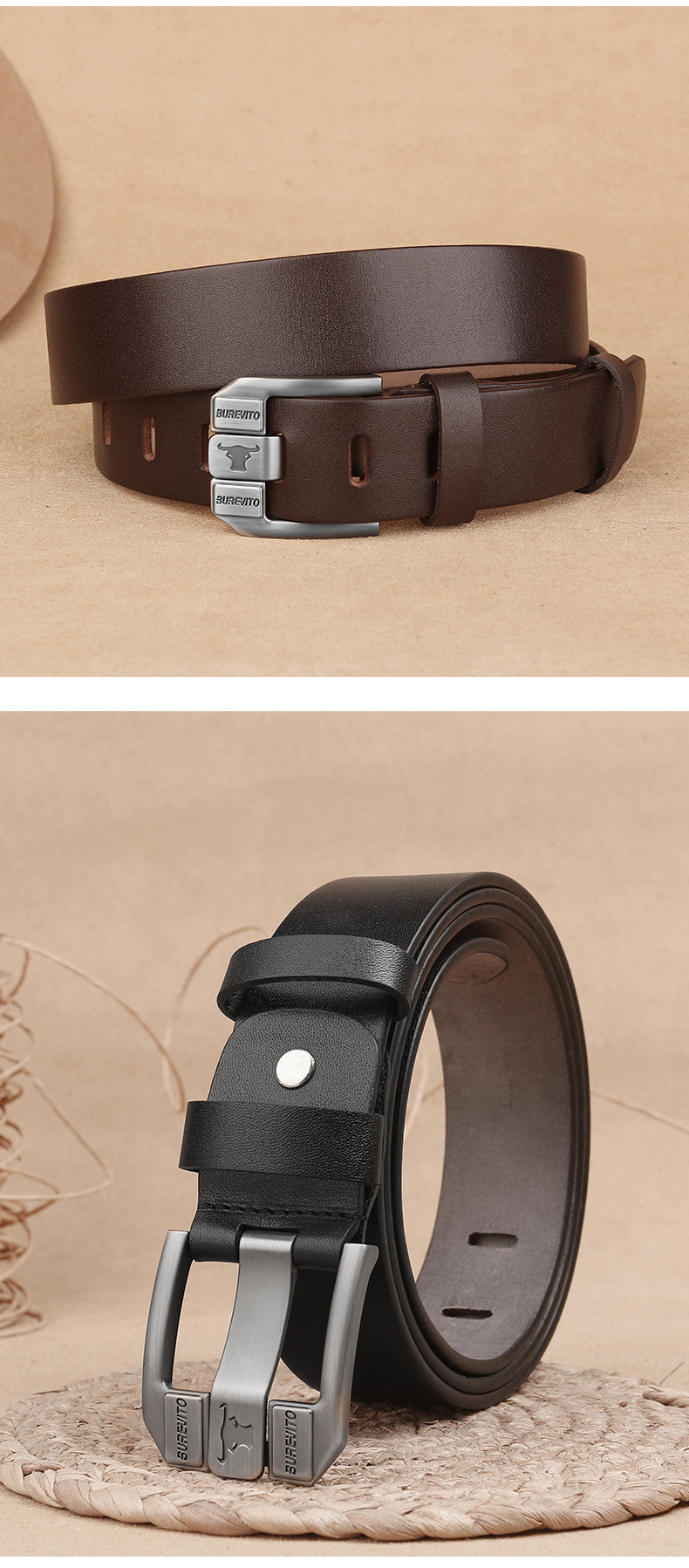 New Top Layer Cowhide Men's Genuine Cowhide Buckle Belt with 3.8 Wide Holes for Casual and Versatile Horizontal Holes, Pure Cowhide Belt for Men_voghion.com