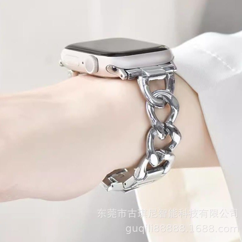 Suitable for AppleWatch Apple Strap New Metal Single Row Chain Strap Alloy Denim Chain Double Snap