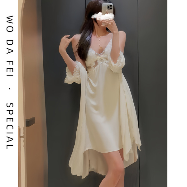 Lace silk summer sexy long pijama