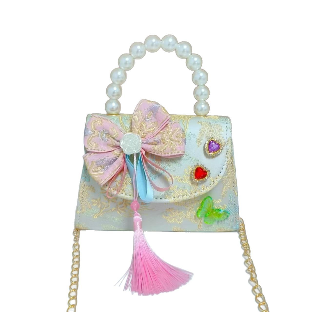 Bolsos infantiles de alto nivel, exquisitos antiguos, bolsos de cambio de niña, bolsos de mano de perlas de princesa, bolsos de almacenamiento
