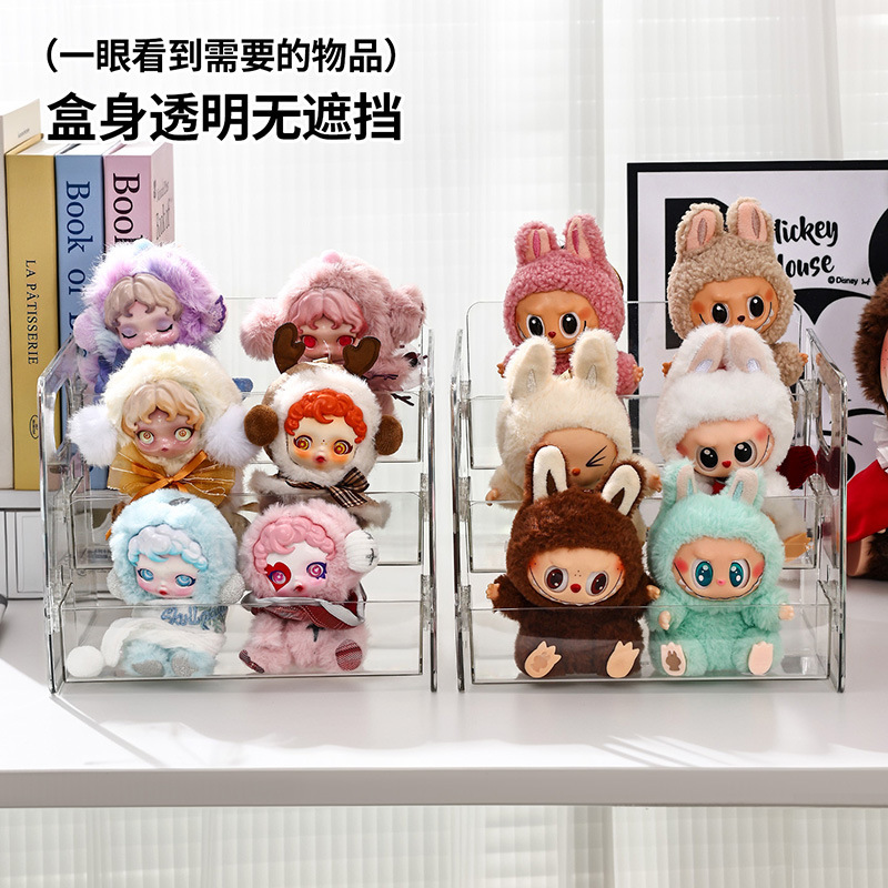 现货桌面收纳盒拉布布盲盒收纳阶梯式展示架坐坐马卡龙搪胶娃娃|undefined