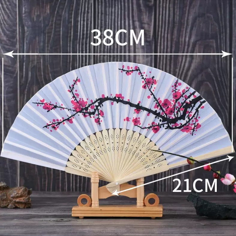 Abanico Plegable de Seda Retro de Bambú y Seda Impreso para Bailes y Regalos image 3