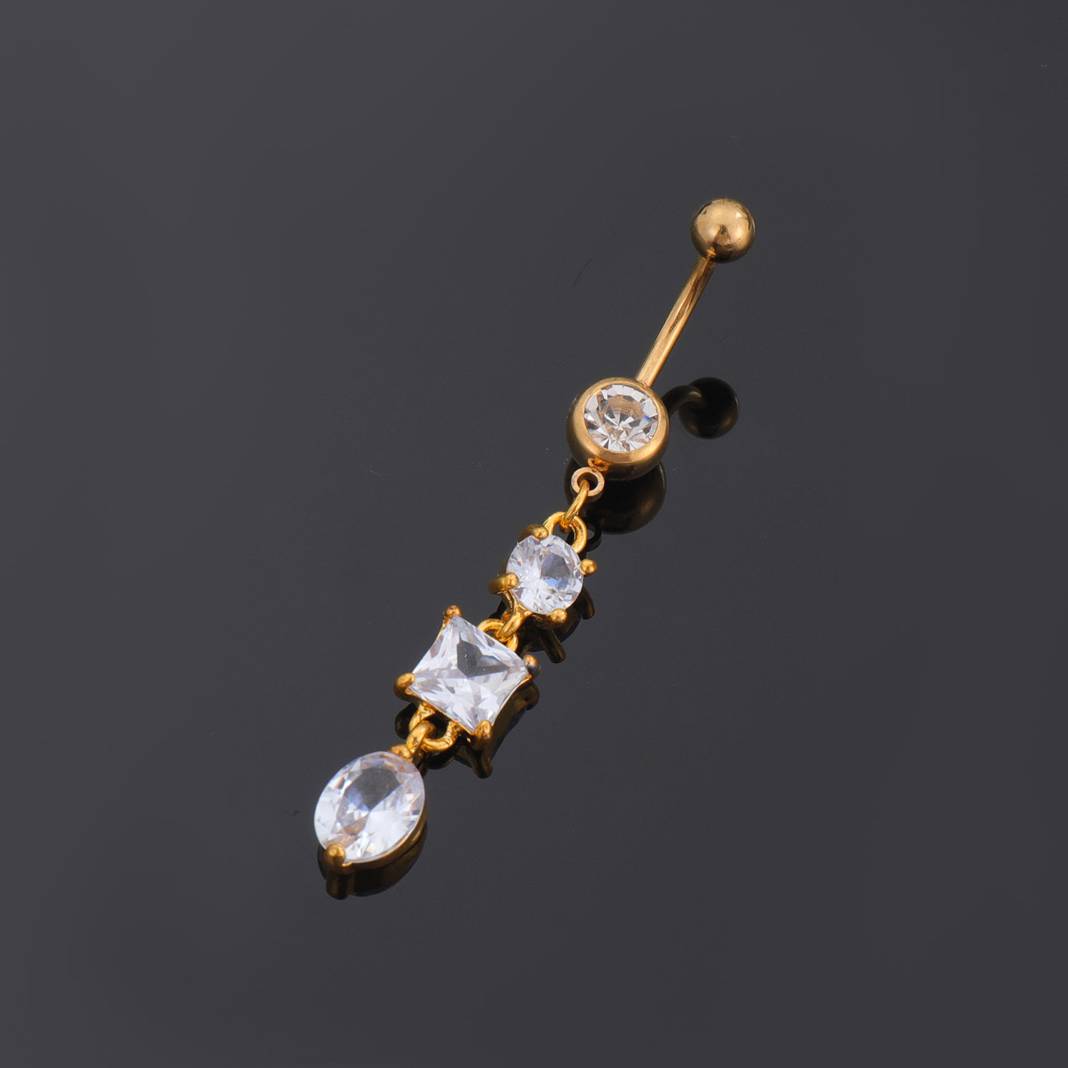 Nouveau style tendance pour une fille sexy : piercing nombril en forme de goutte d'eau avec trois zircons. Bijou populaire._voghion.com