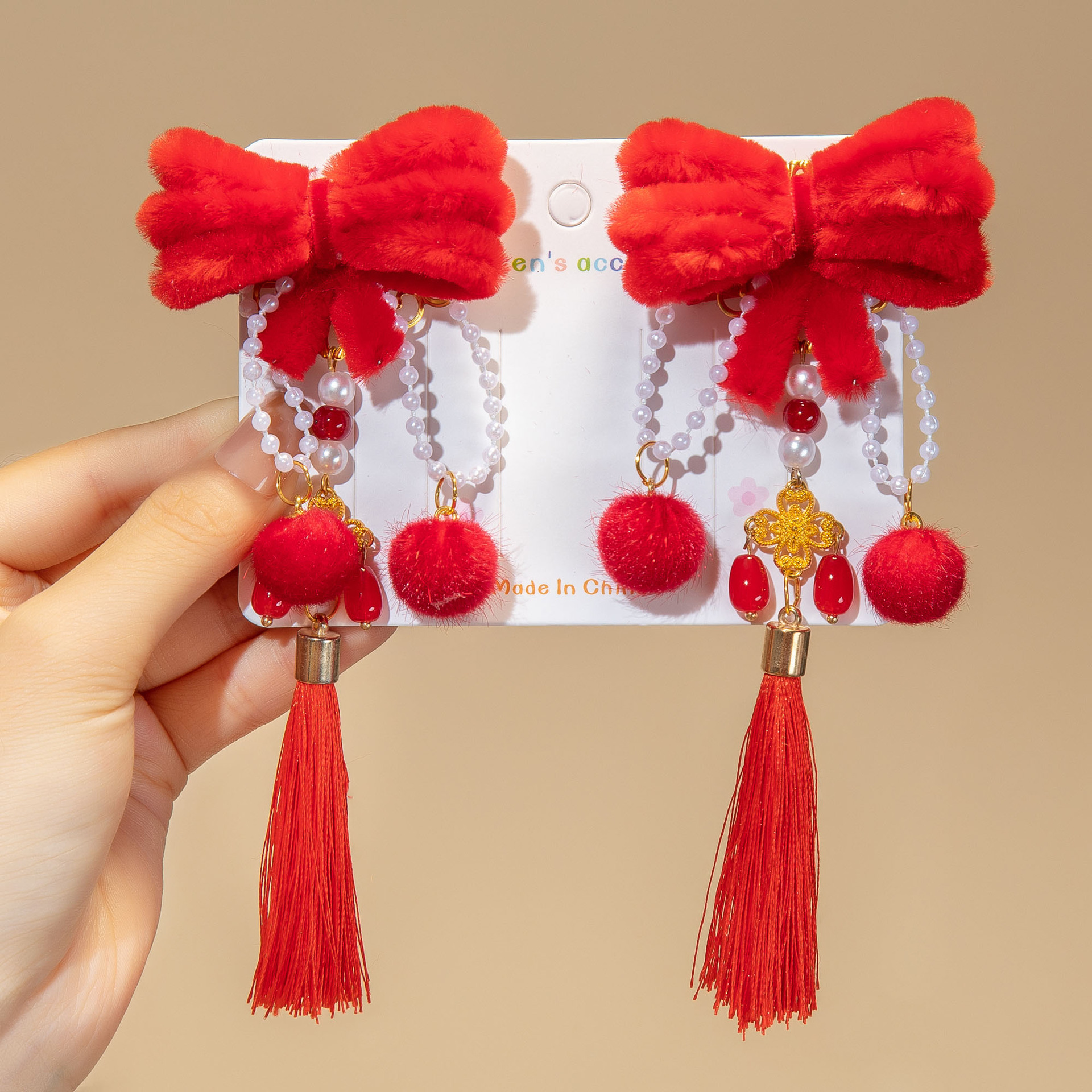 Año Nuevo horquilla accesorios para el cabello de los niños Hanfu estilo antiguo borla arco horquilla niña bebé peluca trenza cabeza Accesorios