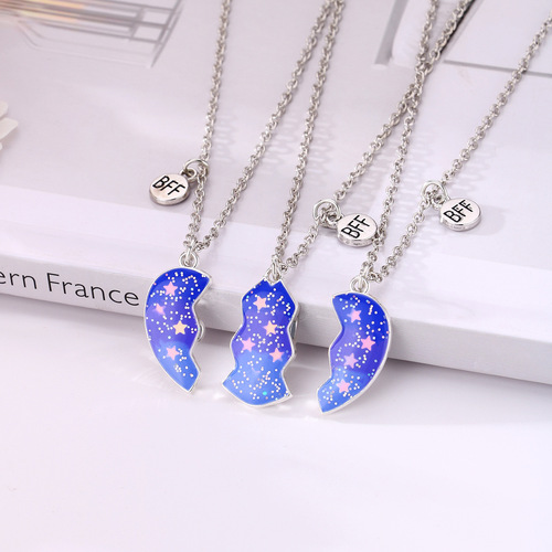 Cross-border new product starry sky love children's necklace cartoon magnetic alloy dripping oil niche design heart-shaped clavicle chain