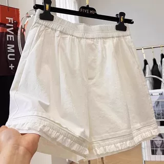 时尚百搭木耳边短裤女2026夏季新款宽松高腰显瘦阔腿休闲直筒短裤
