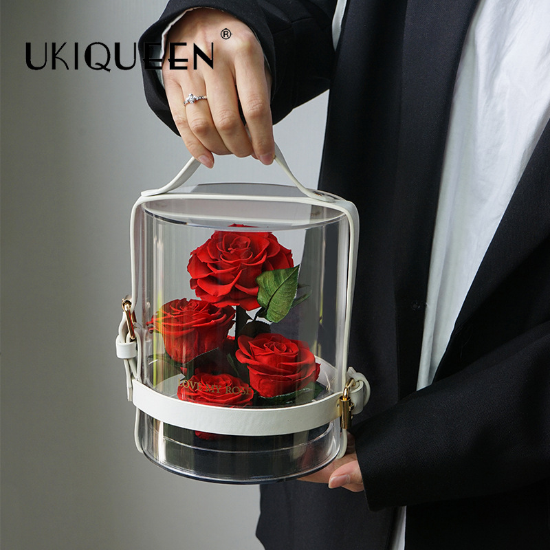 Maleta de flores eternas rosas acrílicas casamiento día de San Valentín regalo de cumpleaños novia amante al por mayor