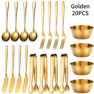 Cross-border Stainless Steel Party Party Western Food Plate Tableware suit Spatula Ice Clip Dessert Fork Coffee Spoon Sauce Bowl