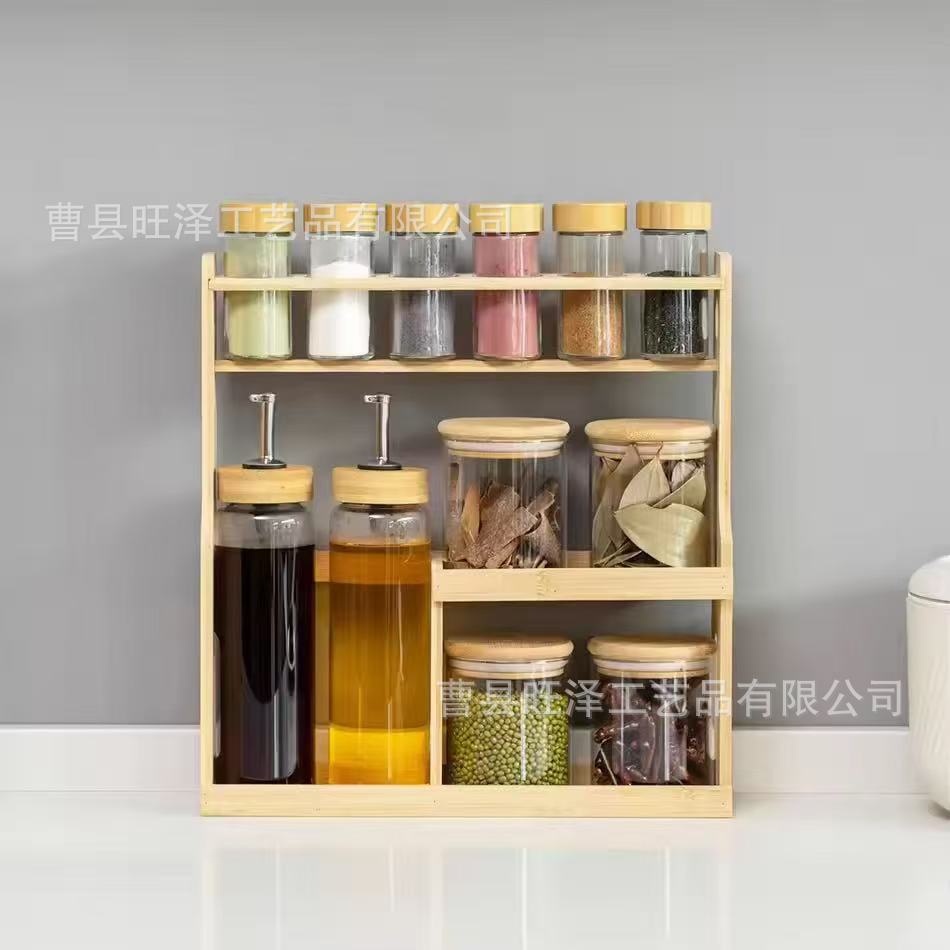Cross-border bamboo wood desktop storage rack kitchen spice rack simple multi-layer storage rack classified spice box storage rack