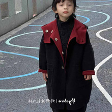 男童宝宝中长款连帽毛呢大衣2024秋冬新款中大童儿童帅气韩版外套