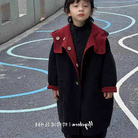 男童宝宝中长款连帽毛呢大衣2026秋冬新款中大童儿童帅气韩版外套