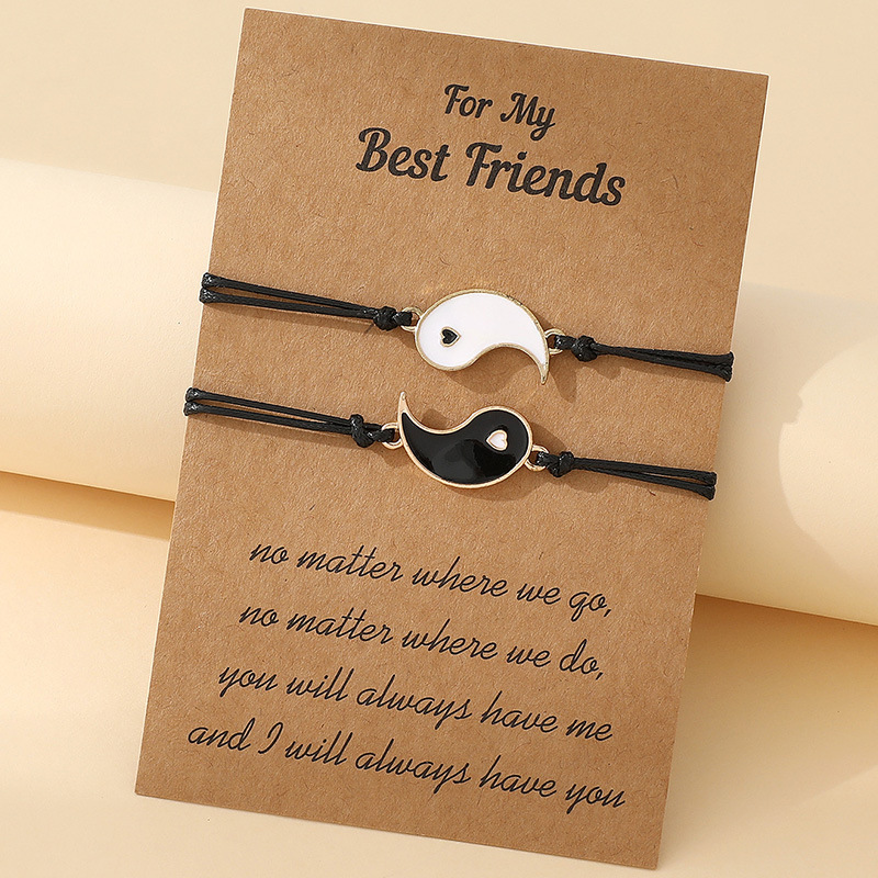 Cross-border Yin and Yang Gossip Couple Bracelet Set Ins Design Sense Niche Oil Drop Weaving Friendship Card Bracelet Tide