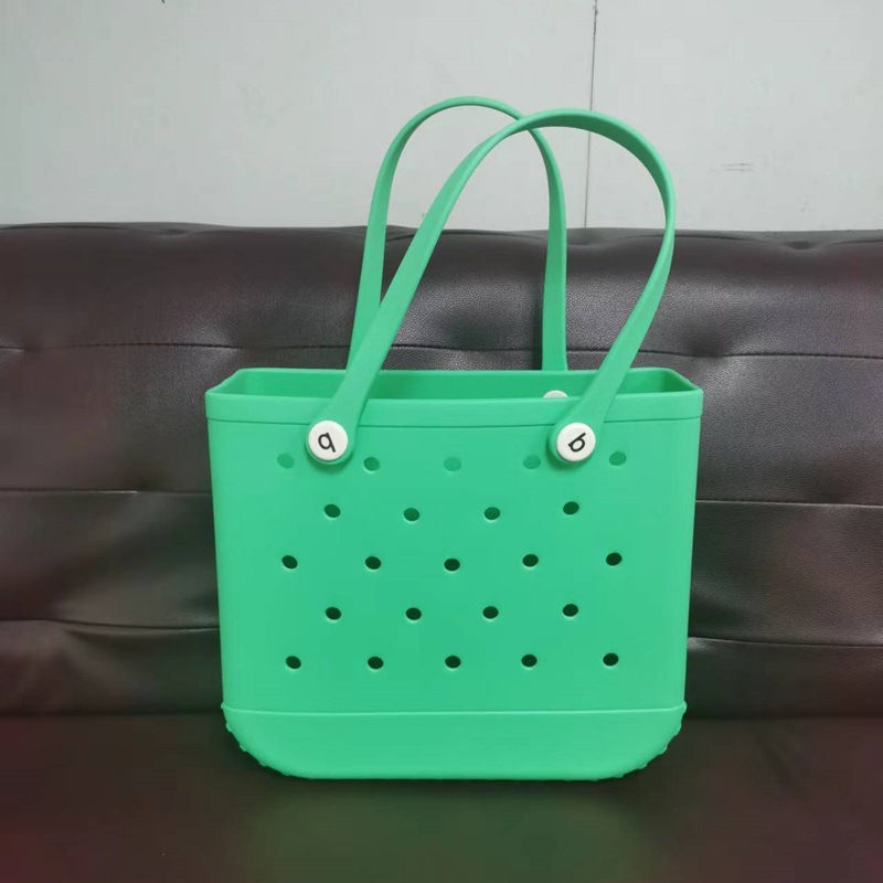 En stock EVA bolsa de playa moda al aire libre impresión agujero bolso de almacenamiento bolsa grande de las mujeres cesta Satchel